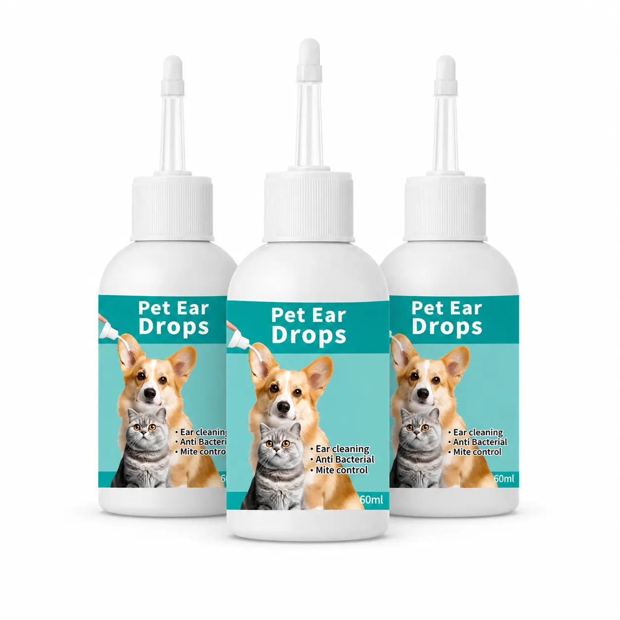 Dog Ear Cleaner for Dogs & Cats, 60 Ml Pet Ear Wash Solution with Soft Applicator Tip for Routine Ear Hygiene, Dirt & Debris Removal
