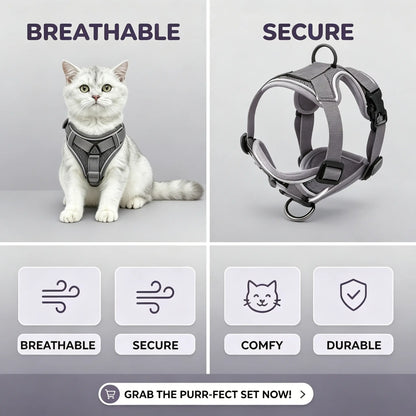 Escape-Proof Cat Harness & Leash Set - Safe, Breathable Outdoor Adventures