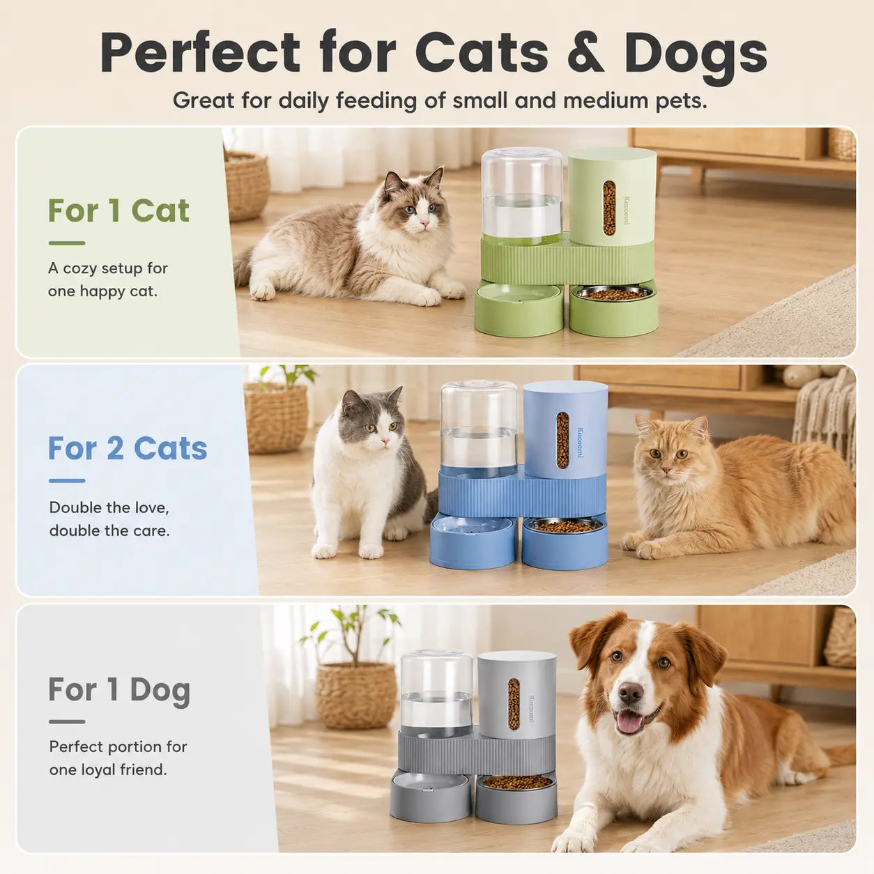 2-in-1 Gravity Pet Feeder & Water Dispenser Set - 88oz Food + 2.4L Water