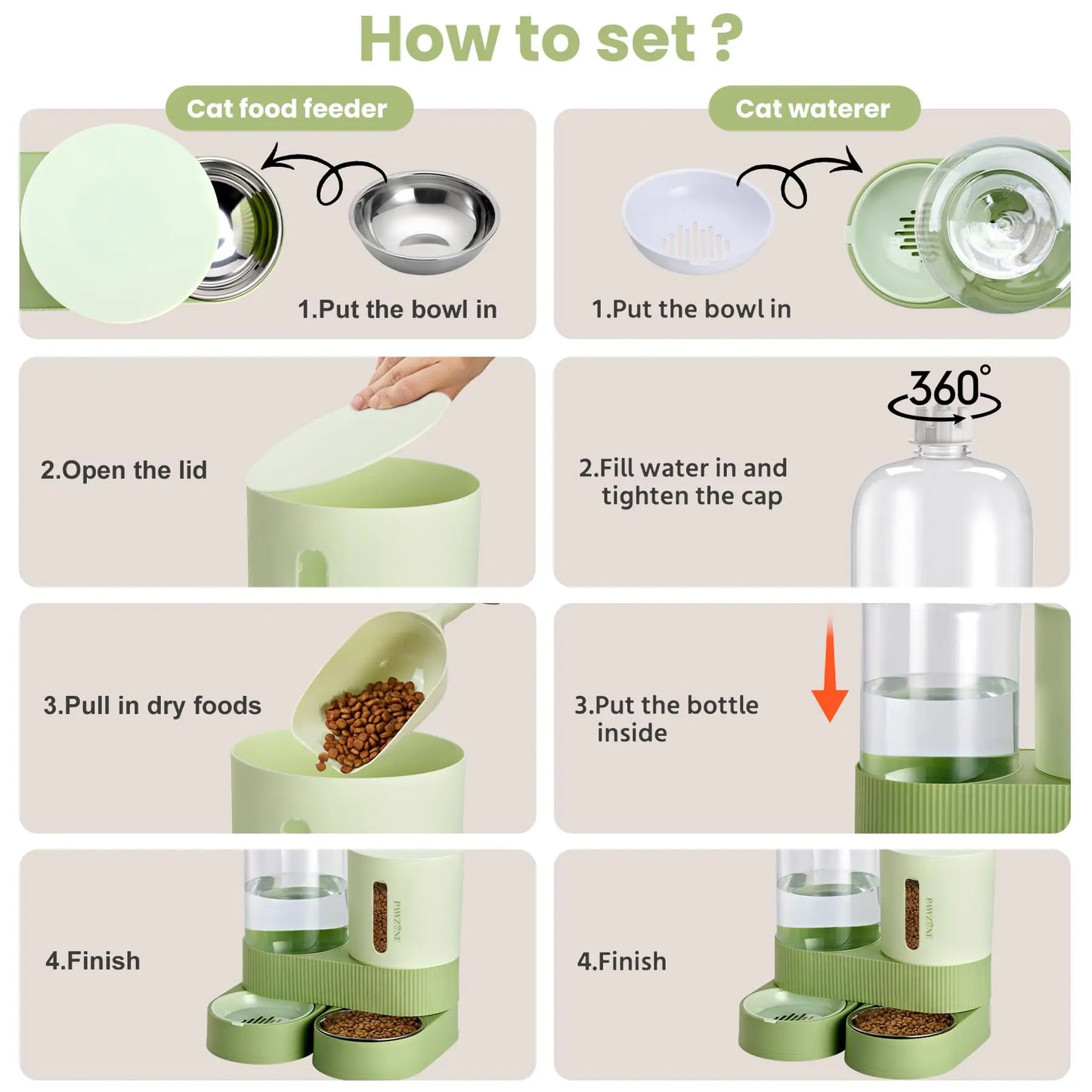 2-in-1 Gravity Pet Feeder & Water Dispenser Set - 88oz Food + 2.4L Water