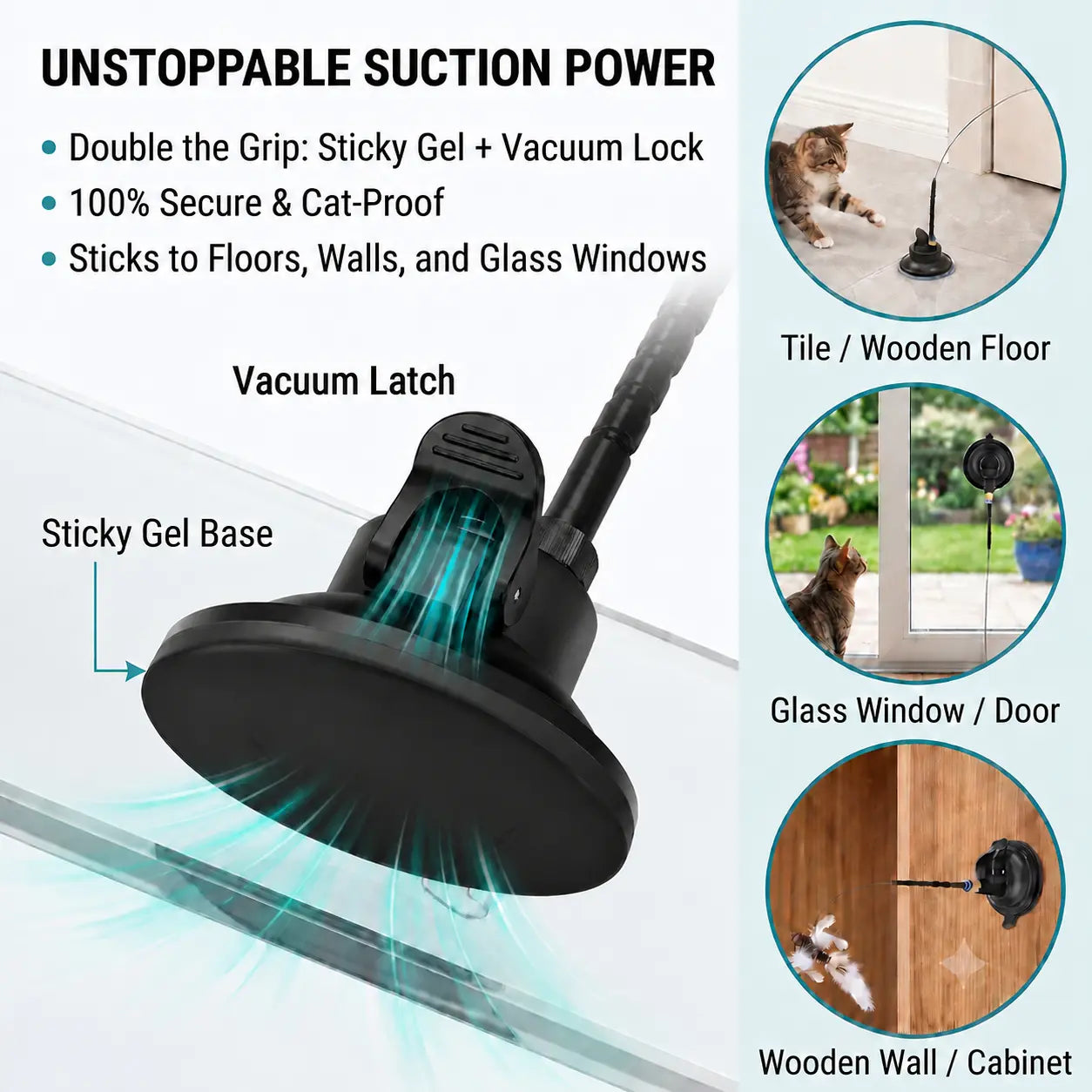 Interactive Cat Toy - 2-In-1 with Super Strong Suction Base, 2 Teaser Poles, Dual-Mode Hands-Free Wand, 4 Pcs Colorful Feather Birds for Solo Play & Hunting Fun, Interactive Toy