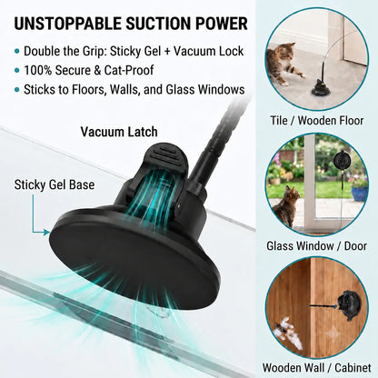 Interactive Cat Toy - 2-In-1 with Super Strong Suction Base, 2 Teaser Poles, Dual-Mode Hands-Free Wand, 4 Pcs Colorful Feather Birds for Solo Play & Hunting Fun, Interactive Toy