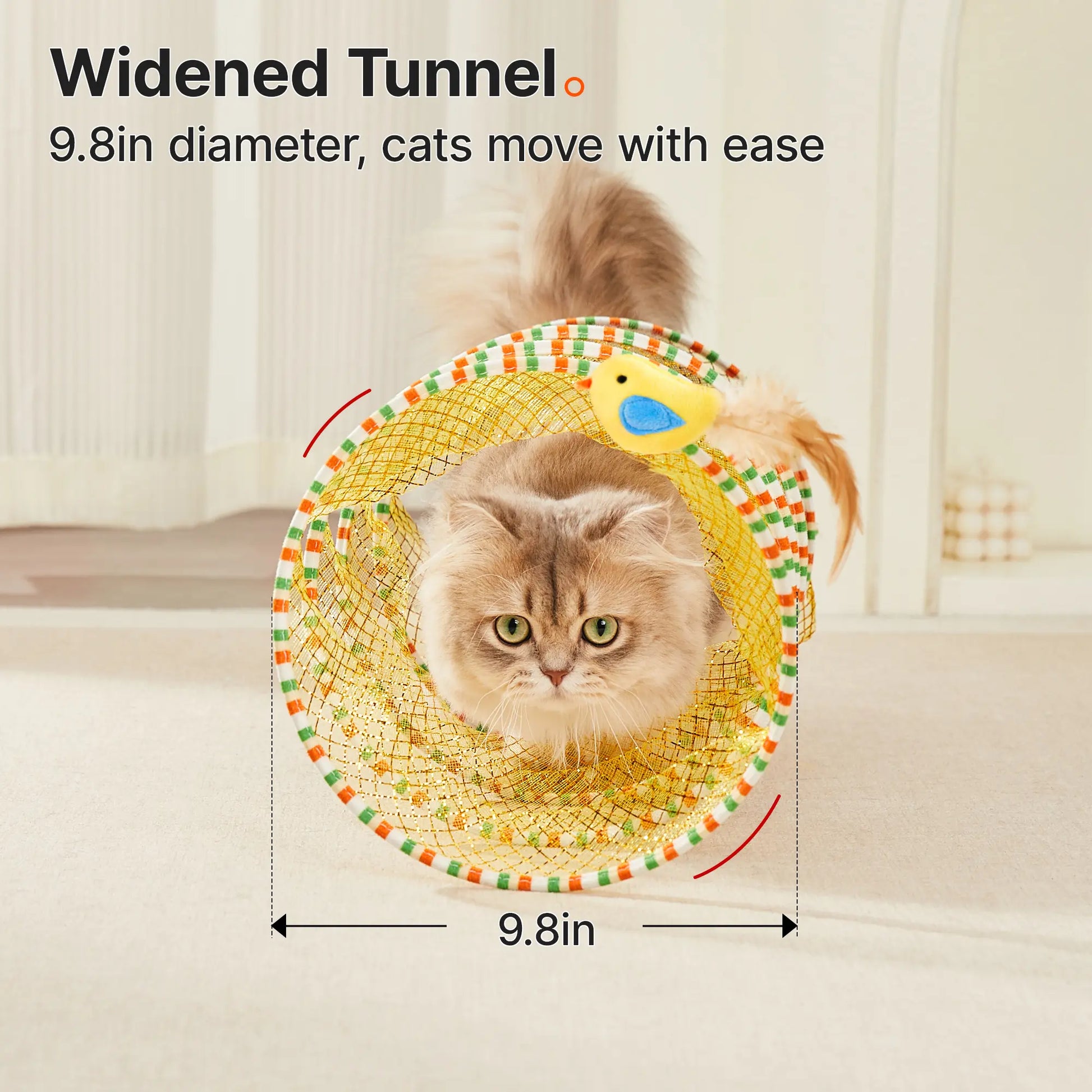 Potaroma Spiral Interactive Bell Toy Play Tunnel for Indoor Cats, Kittens - Collapsible Spring Design with Feather, 20" Unfolded (Interactive Play Tunnels), Bell Toy Play Tunnels