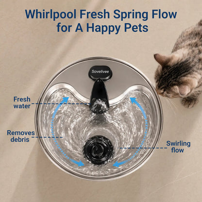 Stainless Steel Cat Water Fountain 3.5L - Dual Flow & Dry-Run Protection