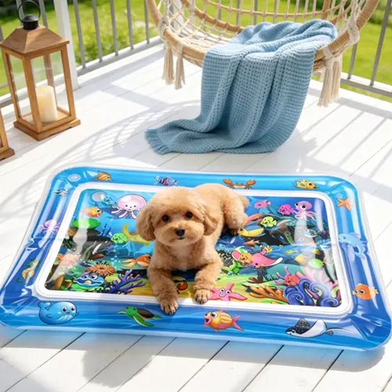 Cutiepawsome Interactive Sensory Water Mat for Kittens - 3D Floating Fish Toy, LED Light, Chirping Flapping Bird Wand, Thick PVC, Rechargeable USB-C, 440G, 67X47X7Cm/70X50Cm, Reduces Stress, Indoor Pet Enrichment Gift (Tiktok Shop Black Friday Trending),
