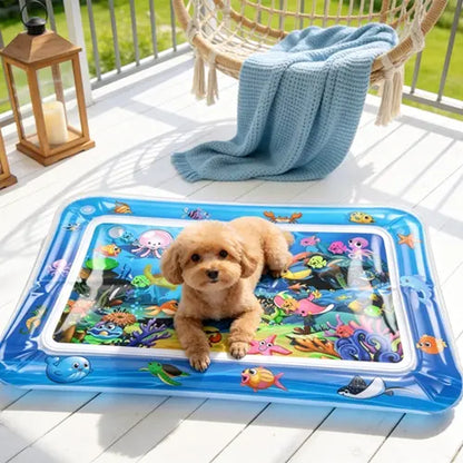 Cutiepawsome Interactive Sensory Water Mat for Kittens - 3D Floating Fish Toy, LED Light, Chirping Flapping Bird Wand, Thick PVC, Rechargeable USB-C, 440G, 67X47X7Cm/70X50Cm, Reduces Stress, Indoor Pet Enrichment Gift (Tiktok Shop Black Friday Trending),