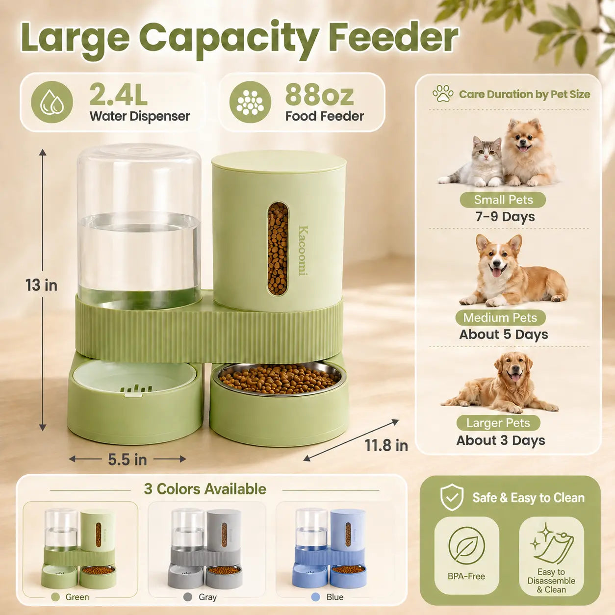 2-in-1 Gravity Pet Feeder & Water Dispenser Set - 88oz Food + 2.4L Water