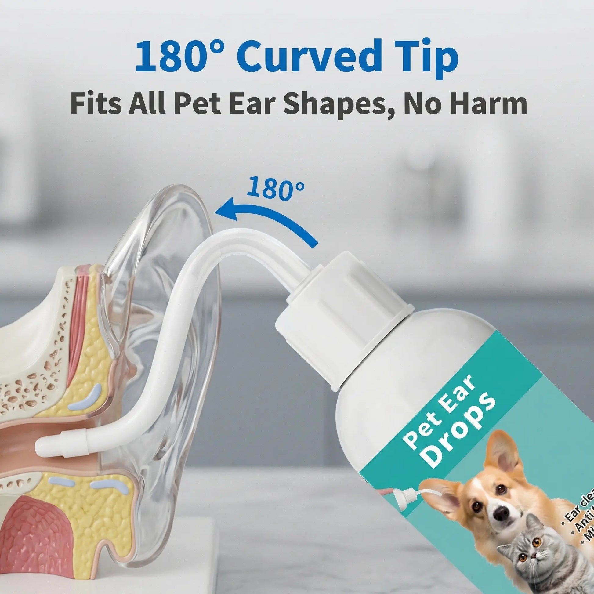Dog Ear Cleaner for Dogs & Cats, 60 Ml Pet Ear Wash Solution with Soft Applicator Tip for Routine Ear Hygiene, Dirt & Debris Removal