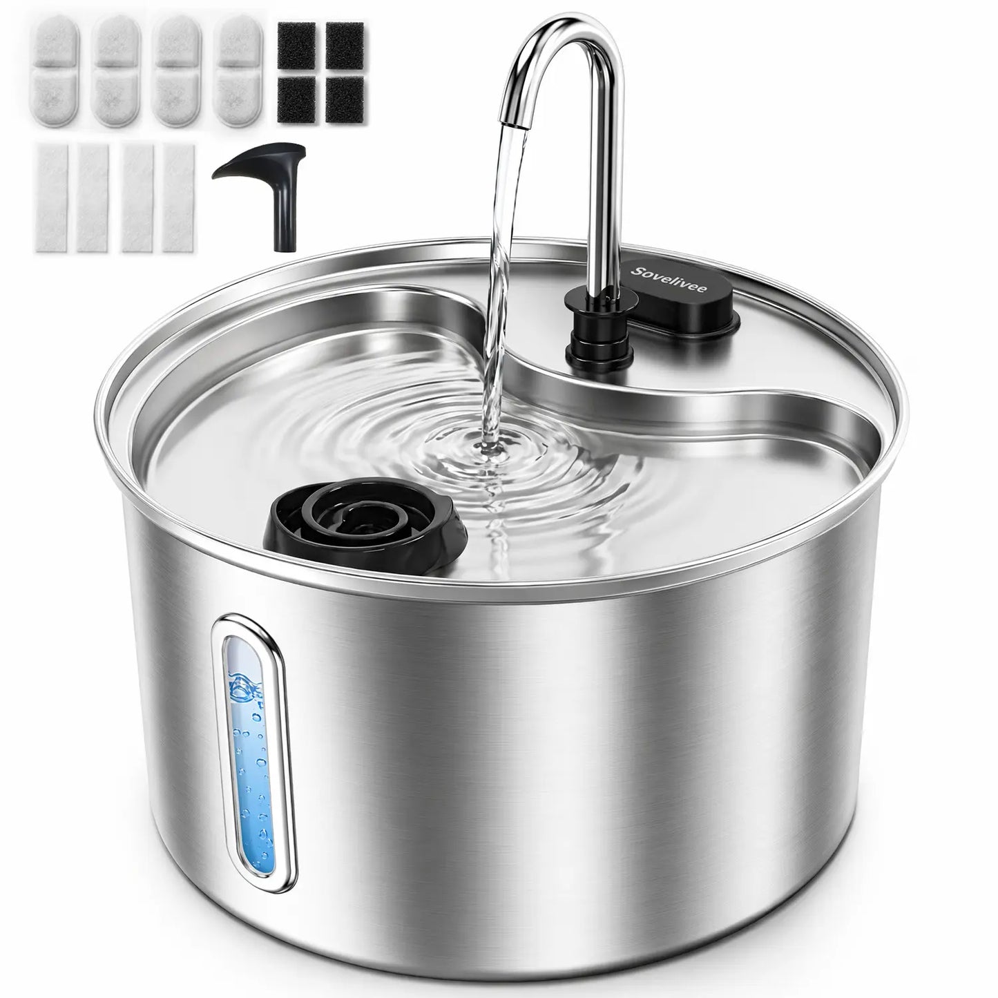 Stainless Steel Cat Water Fountain 3.5L - Dual Flow & Dry-Run Protection