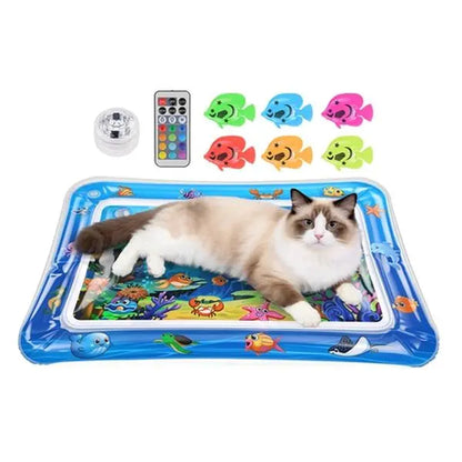 Cutiepawsome Interactive Sensory Water Mat for Kittens - 3D Floating Fish Toy, LED Light, Chirping Flapping Bird Wand, Thick PVC, Rechargeable USB-C, 440G, 67X47X7Cm/70X50Cm, Reduces Stress, Indoor Pet Enrichment Gift (Tiktok Shop Black Friday Trending),