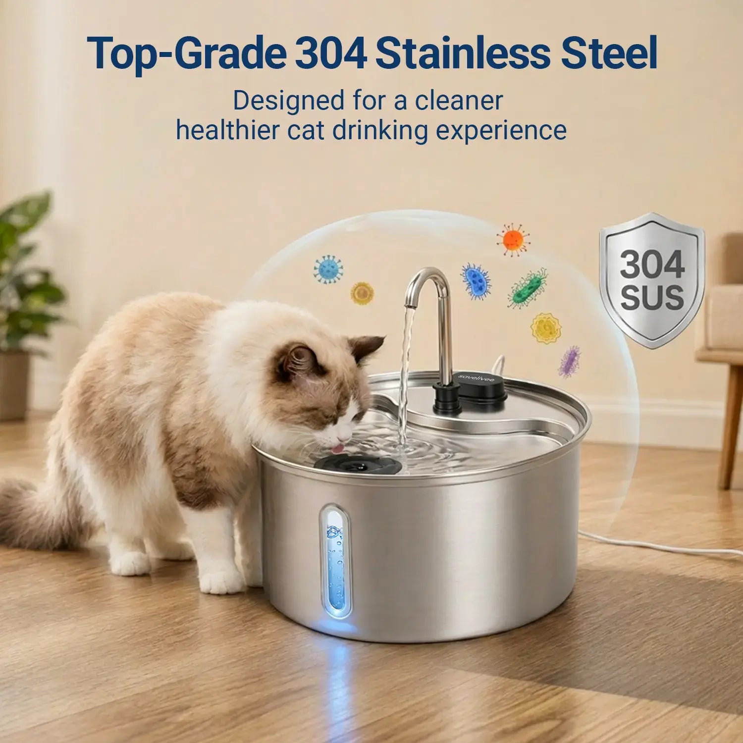 Stainless Steel Cat Water Fountain 3.5L - Dual Flow & Dry-Run Protection