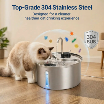 Stainless Steel Cat Water Fountain 3.5L - Dual Flow & Dry-Run Protection