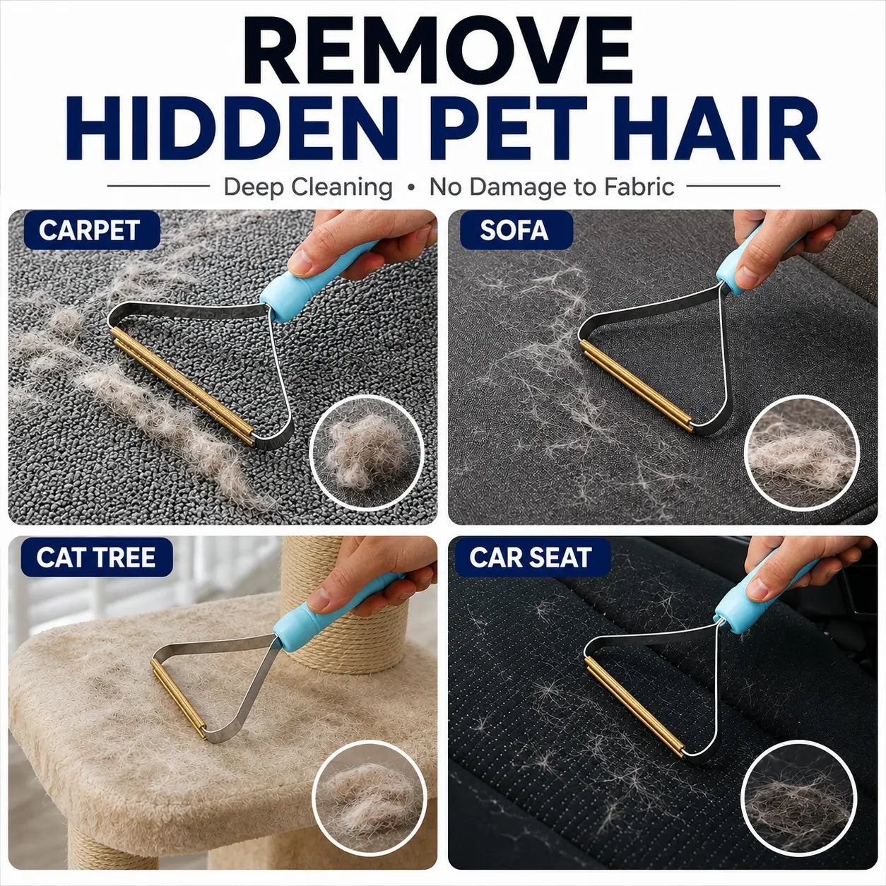 2-Piece Reusable Pet Hair Remover Set - For Carpets, Couches & Cars