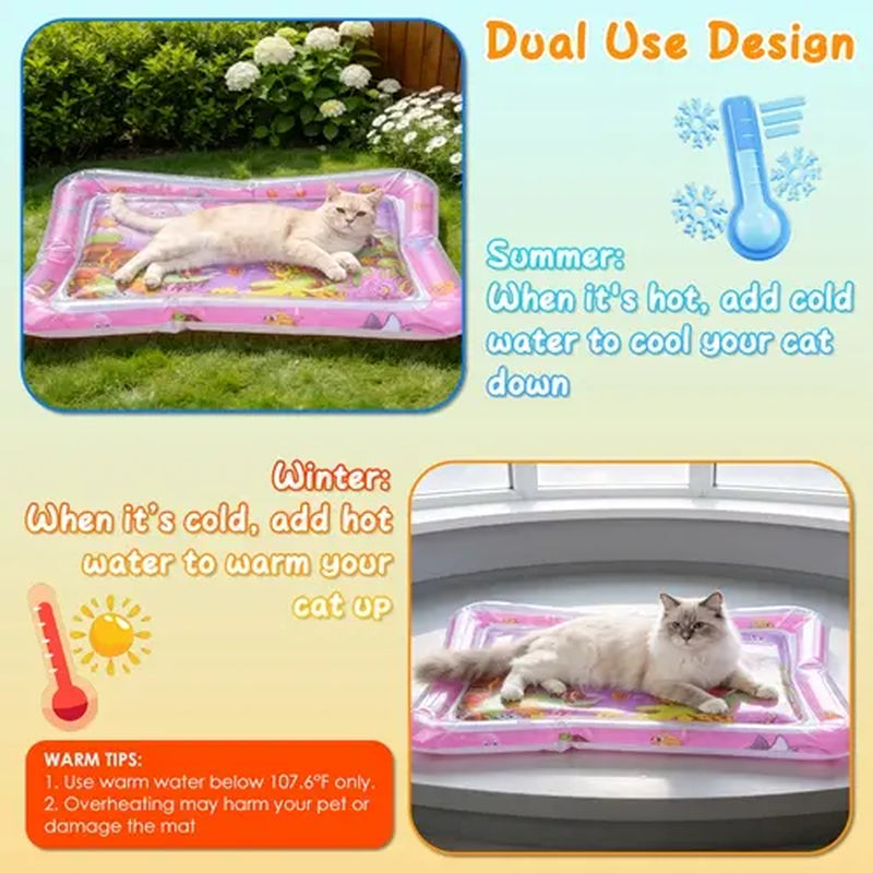 Cutiepawsome Interactive Sensory Water Mat for Kittens - 3D Floating Fish Toy, LED Light, Chirping Flapping Bird Wand, Thick PVC, Rechargeable USB-C, 440G, 67X47X7Cm/70X50Cm, Reduces Stress, Indoor Pet Enrichment Gift (Tiktok Shop Black Friday Trending),