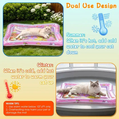 Cutiepawsome Interactive Sensory Water Mat for Kittens - 3D Floating Fish Toy, LED Light, Chirping Flapping Bird Wand, Thick PVC, Rechargeable USB-C, 440G, 67X47X7Cm/70X50Cm, Reduces Stress, Indoor Pet Enrichment Gift (Tiktok Shop Black Friday Trending),