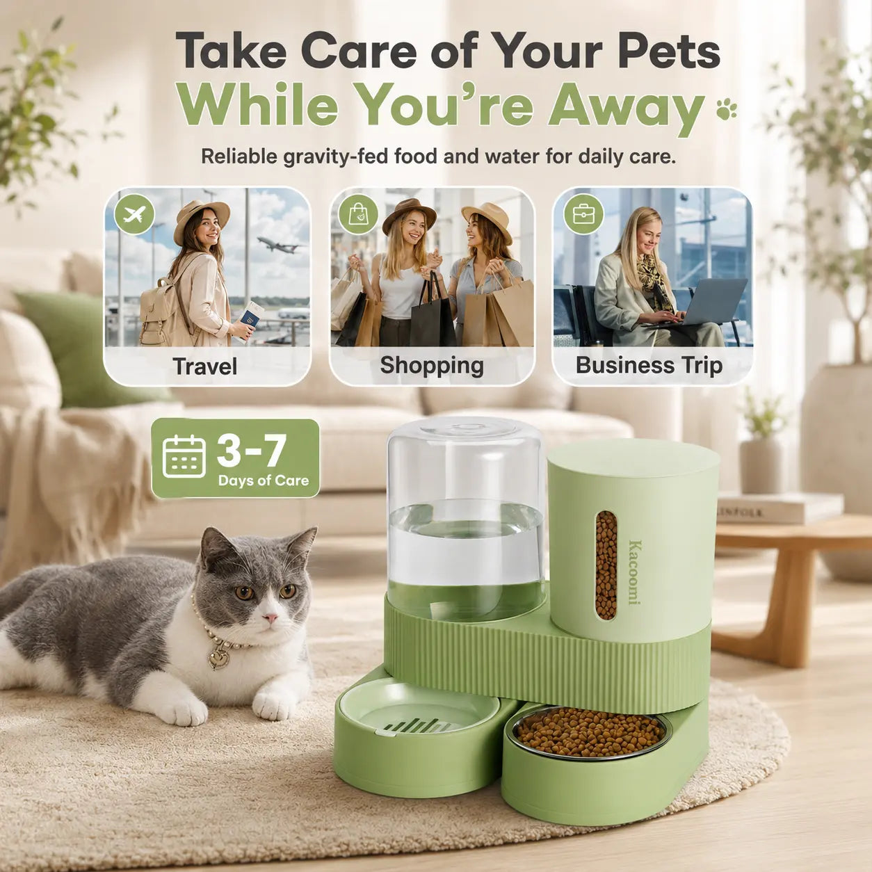 2-in-1 Gravity Pet Feeder & Water Dispenser Set - 88oz Food + 2.4L Water