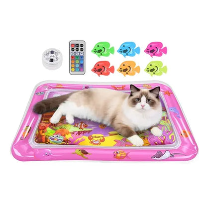 Cutiepawsome Interactive Sensory Water Mat for Kittens - 3D Floating Fish Toy, LED Light, Chirping Flapping Bird Wand, Thick PVC, Rechargeable USB-C, 440G, 67X47X7Cm/70X50Cm, Reduces Stress, Indoor Pet Enrichment Gift (Tiktok Shop Black Friday Trending),