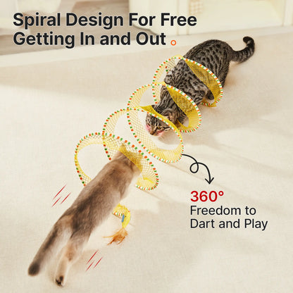 Potaroma Spiral Interactive Bell Toy Play Tunnel for Indoor Cats, Kittens - Collapsible Spring Design with Feather, 20" Unfolded (Interactive Play Tunnels), Bell Toy Play Tunnels