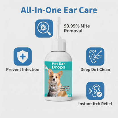 Dog Ear Cleaner for Dogs & Cats, 60 Ml Pet Ear Wash Solution with Soft Applicator Tip for Routine Ear Hygiene, Dirt & Debris Removal