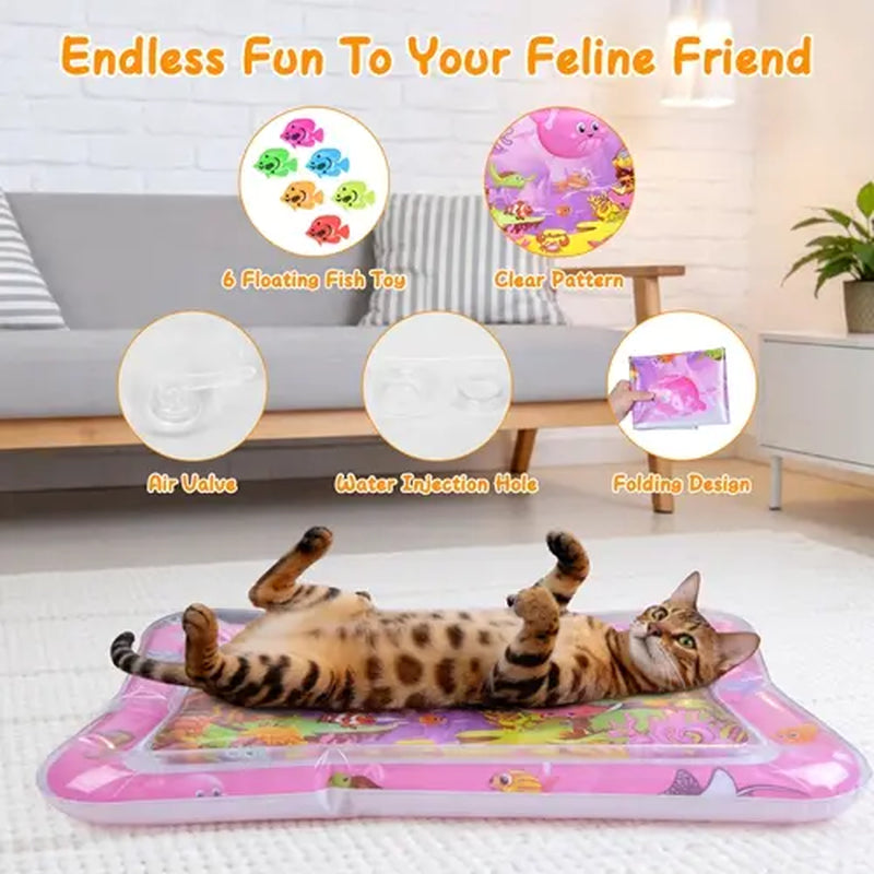 Cutiepawsome Interactive Sensory Water Mat for Kittens - 3D Floating Fish Toy, LED Light, Chirping Flapping Bird Wand, Thick PVC, Rechargeable USB-C, 440G, 67X47X7Cm/70X50Cm, Reduces Stress, Indoor Pet Enrichment Gift (Tiktok Shop Black Friday Trending),