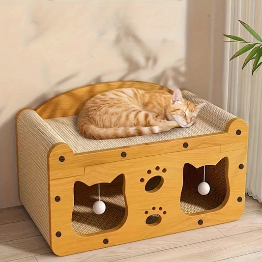 2-in-1 Cat Bed & Scratcher - Cozy Napping Spot Meets Claw Care