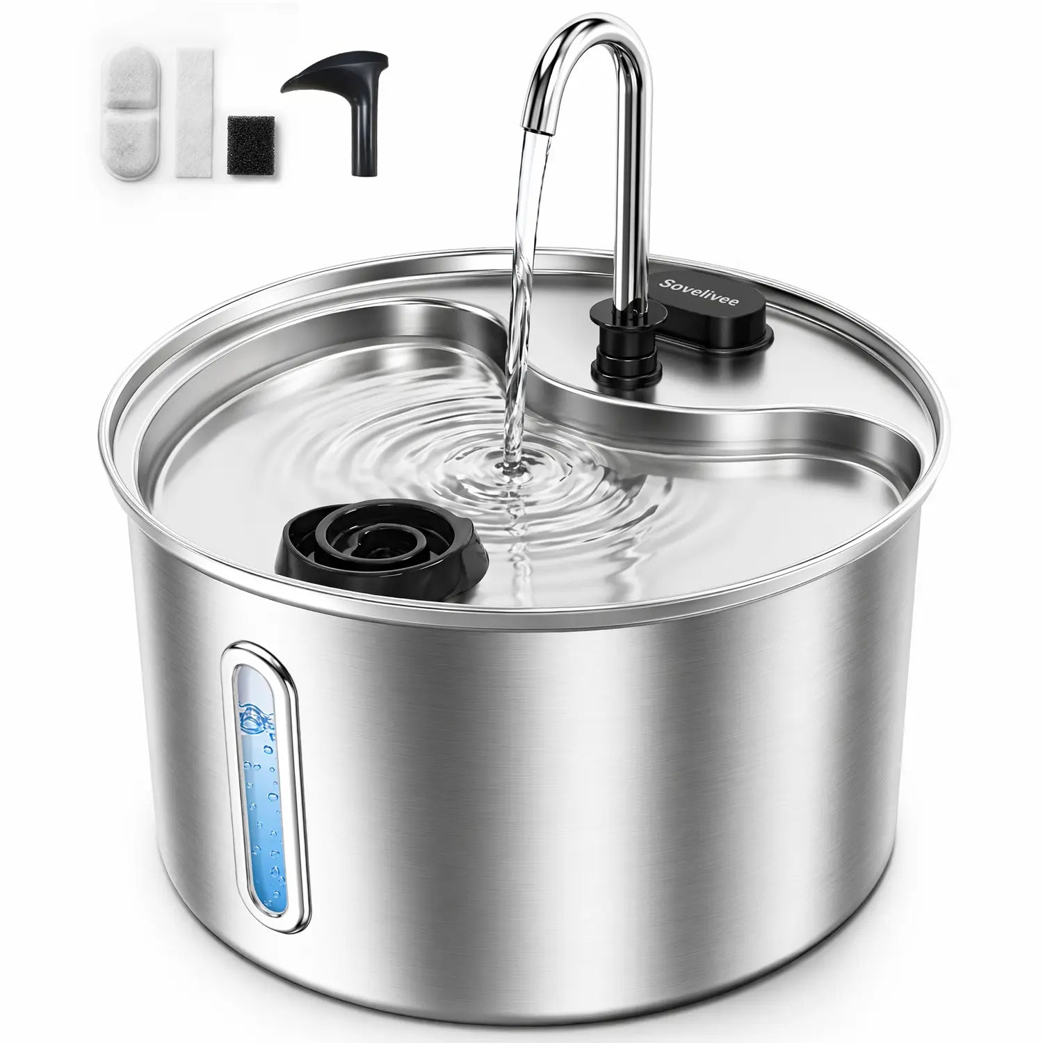 Stainless Steel Cat Water Fountain 3.5L - Dual Flow & Dry-Run Protection