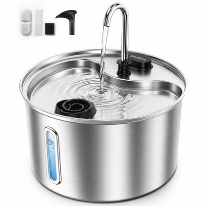 Stainless Steel Cat Water Fountain 3.5L - Dual Flow & Dry-Run Protection