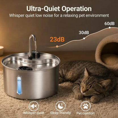 Stainless Steel Cat Water Fountain 3.5L - Dual Flow & Dry-Run Protection