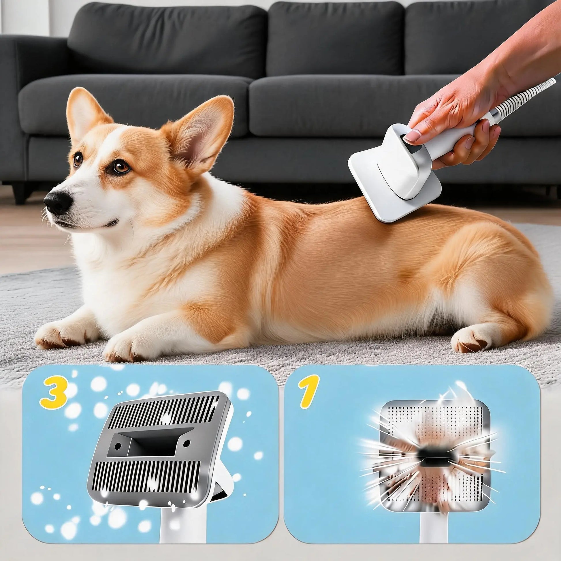 All-In-One Pet Hair Vacuum & Clipper System, 7-Piece Grooming & Nail Care Kit for Cats & Dogs - Anti-Shedding Tool Set for Shiny Tangle-Free Coat